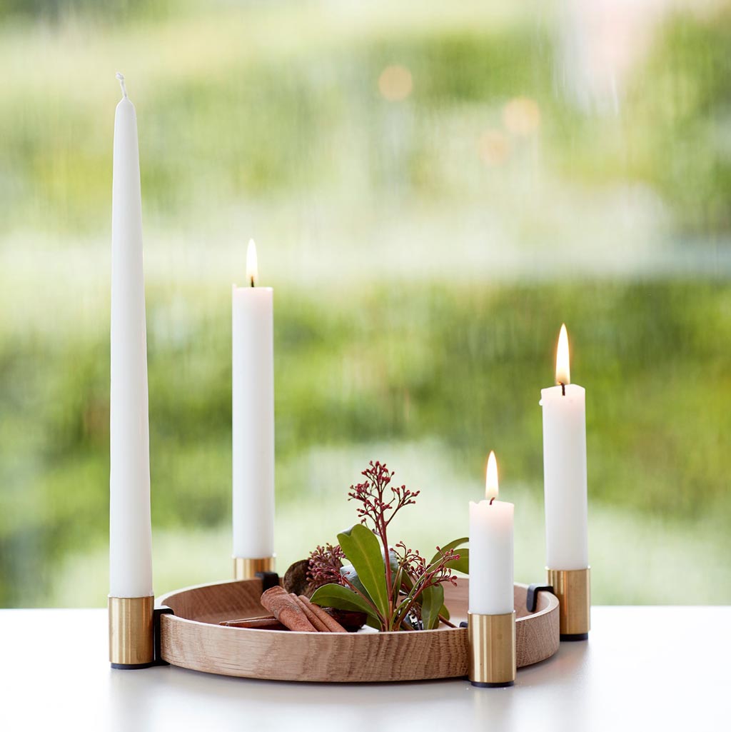 applicata - Luna - Deko Schale aus Holz mit 4 Kerzenhaltern aus Stahl