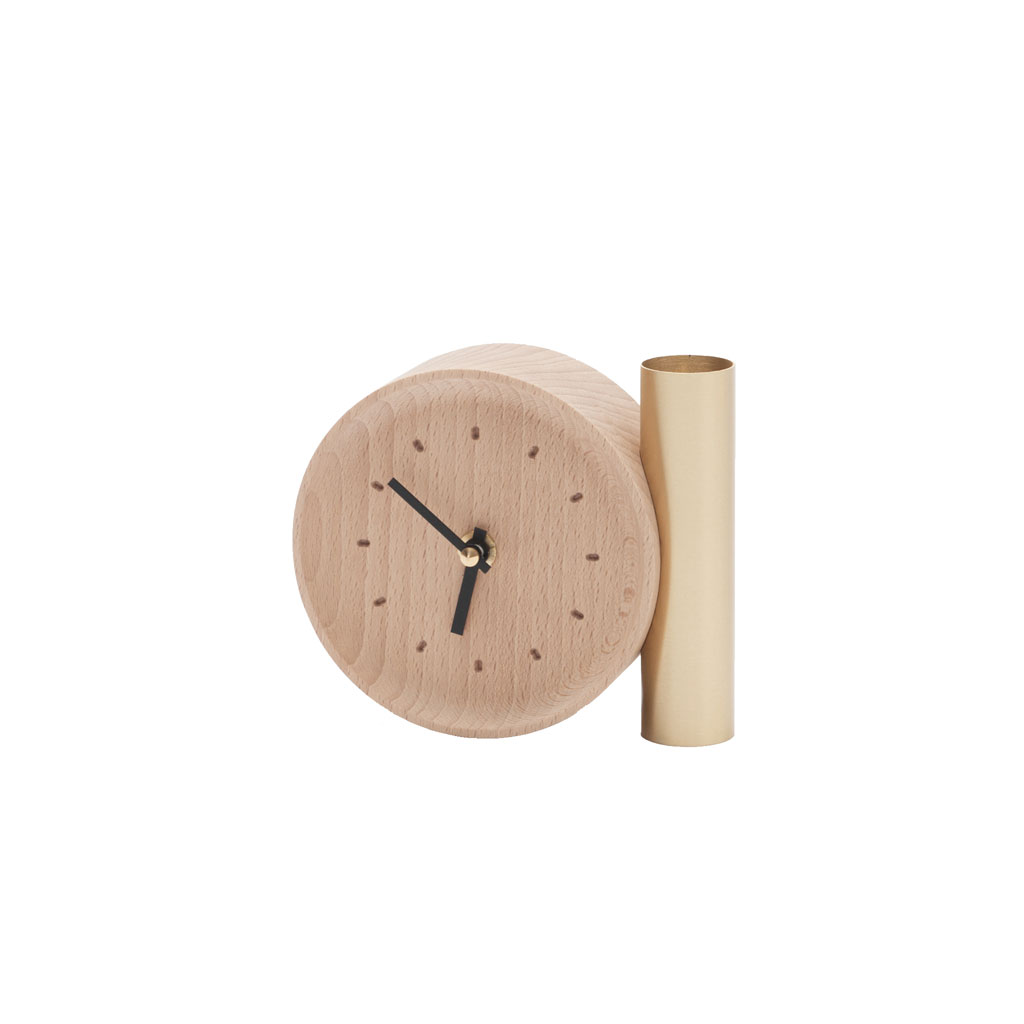 Drugeot Manufacture - Tik Tok - Tischuhr aus Holz mit Vase aus Messing