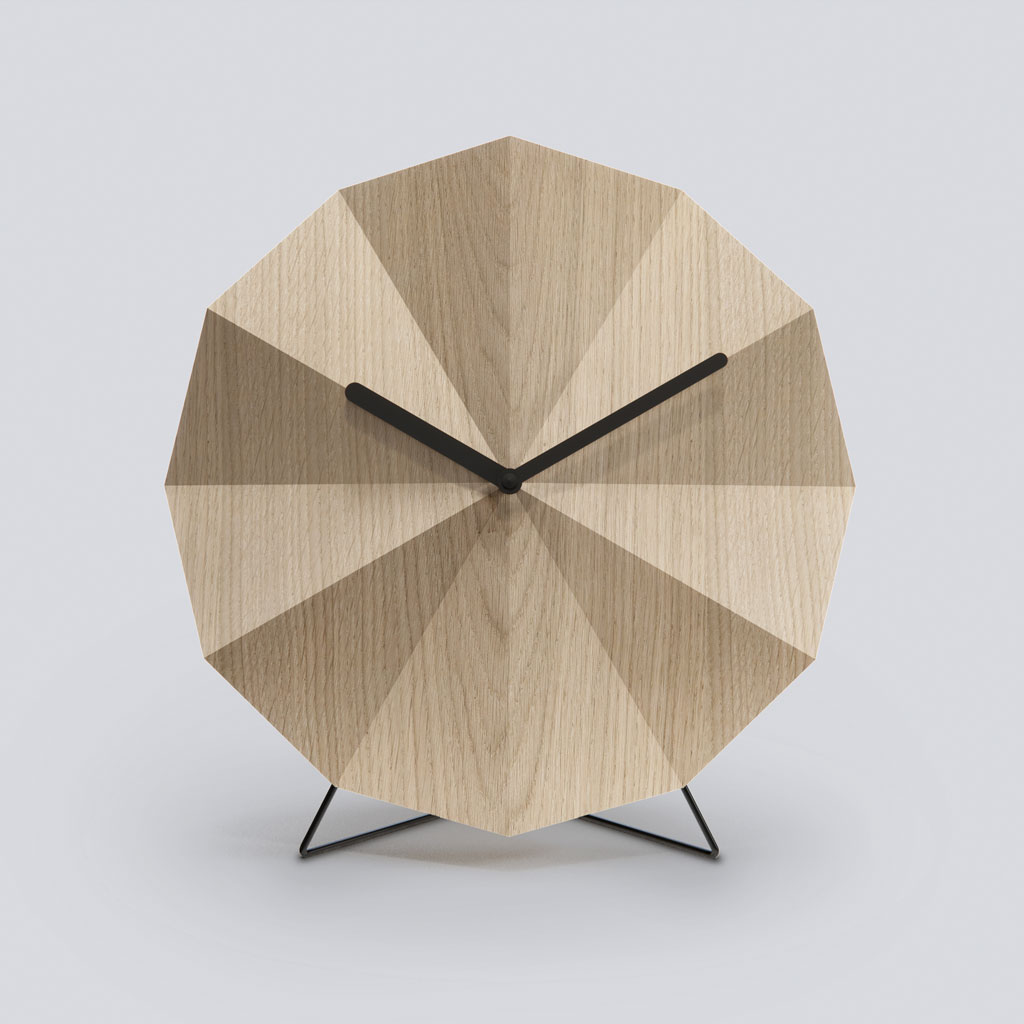 LAWA - Delta Clock - Design Tischuhr aus Eichenholz mit Metallgestell