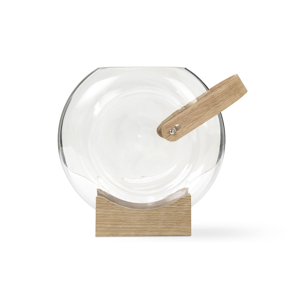 Mater - Handle Vase - Design Vase aus Glas mit Holzsockel und Henkel