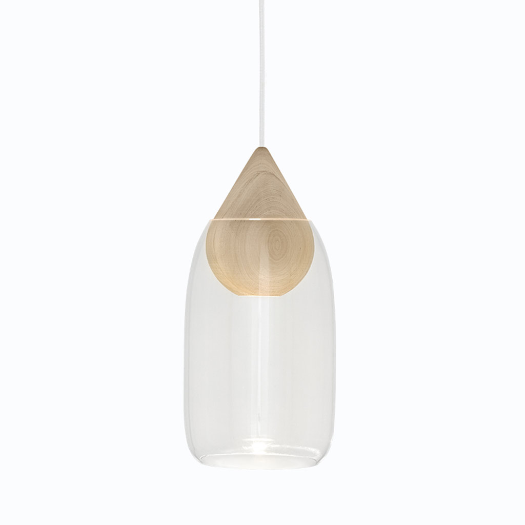 Mater - LIUKU - dänische Design-Pendelleuchte aus Holz mit Glashaube