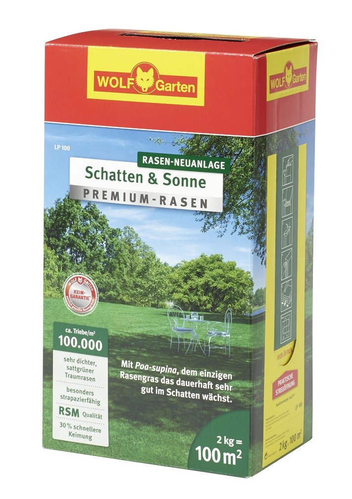Wolf-Garten LP 100 Premium-Rasensamen Schatten und Sonne 2kg für 100qm